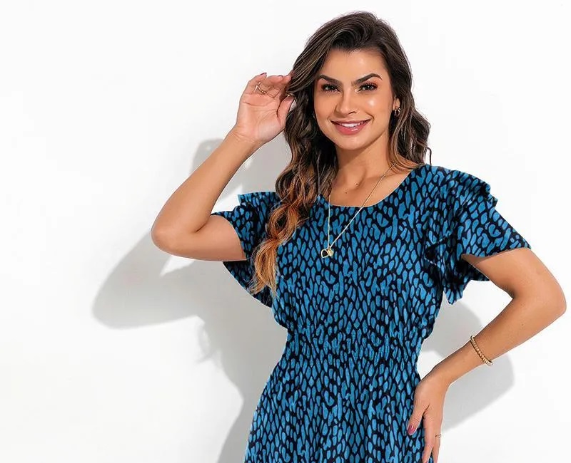 Rosalie – Vestido com Babado Animal Print Moda Evangélica
